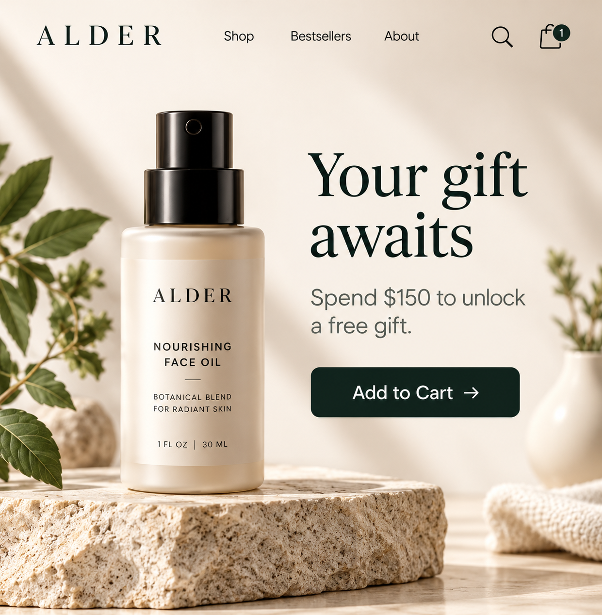 A hero section design concept for a skincare storefront